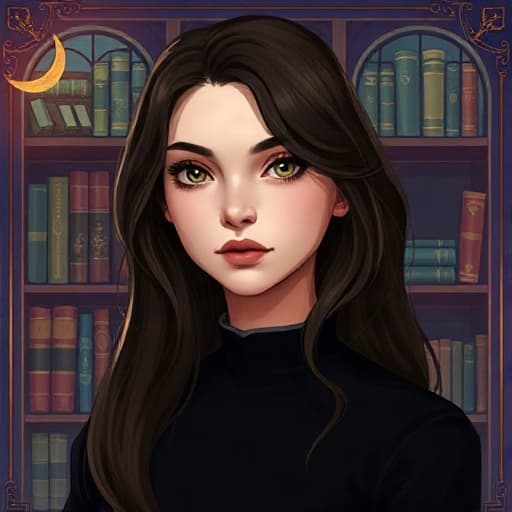 Painterly fantasy avatar of Lyra Vey, a fictional adult character